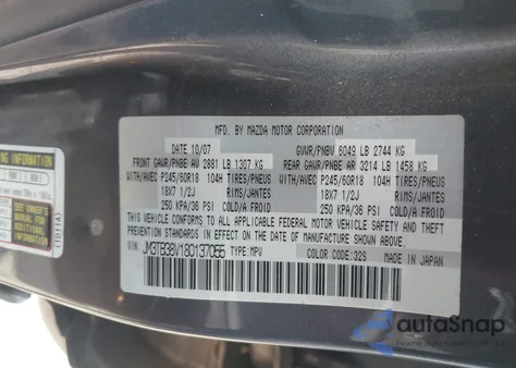 2008 Mazda Cx-9 Sport z USA, uszkodzony, nr VIN JM3TB38V180137055